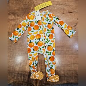 Bamboo bums and roses footed zippie 12-18mo new with tags summer oranges